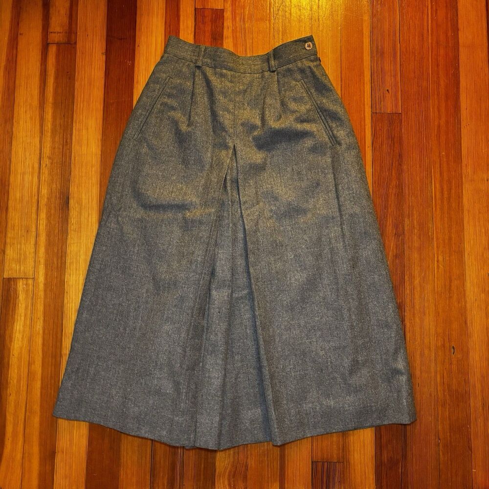 Vintage Talbots 100% Wool Wide Leg Palazzo Pants Sz 4P Dark Gray Culottes USA